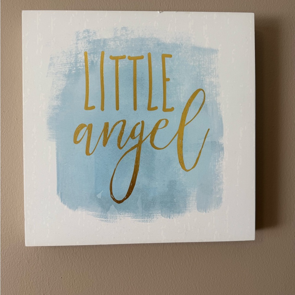 Gold and Blue 'Little Angel' Wall Art
